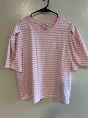 Free Assembly NWT Pink White Stripe Puff Sleeve Top XXL (20) | Soft Cotton Tee